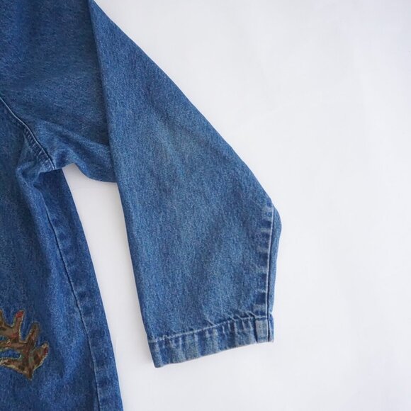 Vintage Northcrest Blue Denim Leaf Leaves Applique Button Cotton Jacket 18/20 - Picture 3 of 15